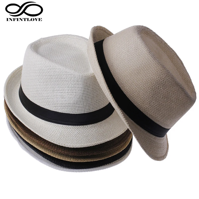 LUCKYLIANJI Parent-Child Kid Child / Men Women Fedora Gangster Cap  Beach Sun Straw Panama Hat Sunhat ( Choos Size:58cm /54 cm)