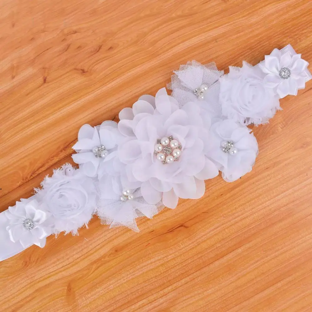 Pure White Floral Maternity Sash Pregnancy Belly Belt Photo Props Gift Baby Shower Party Photography Props Waistband