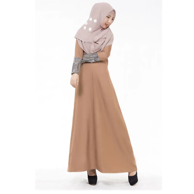 

New Solid Color muslim dresses of women Sequins long sleeves Arabe abaya dibai turkish Burqas hijab dress bule islamic clothing