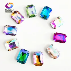 Super beauty AB color Rectangle octagonal shape High quality Glass Crystal sew on claw rhinestones sewing accessories20pcs/pack