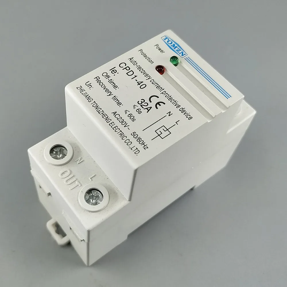 32A 230V 50/60hz Din rail automatic recovery reconnect over Current limiting protective device protector