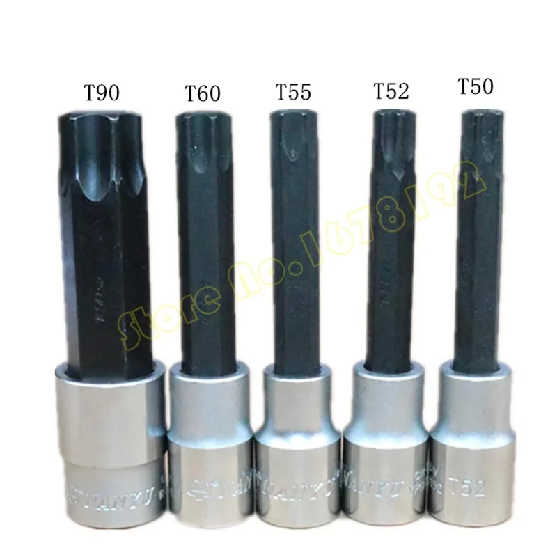 1PC 100mm 1/2\' Drive Star Torx Screwdriver bit Tamper Security Socket bits T20 T25 T27 T30 T40 T45 T50 T52 T55 T60 T70 T80 T90