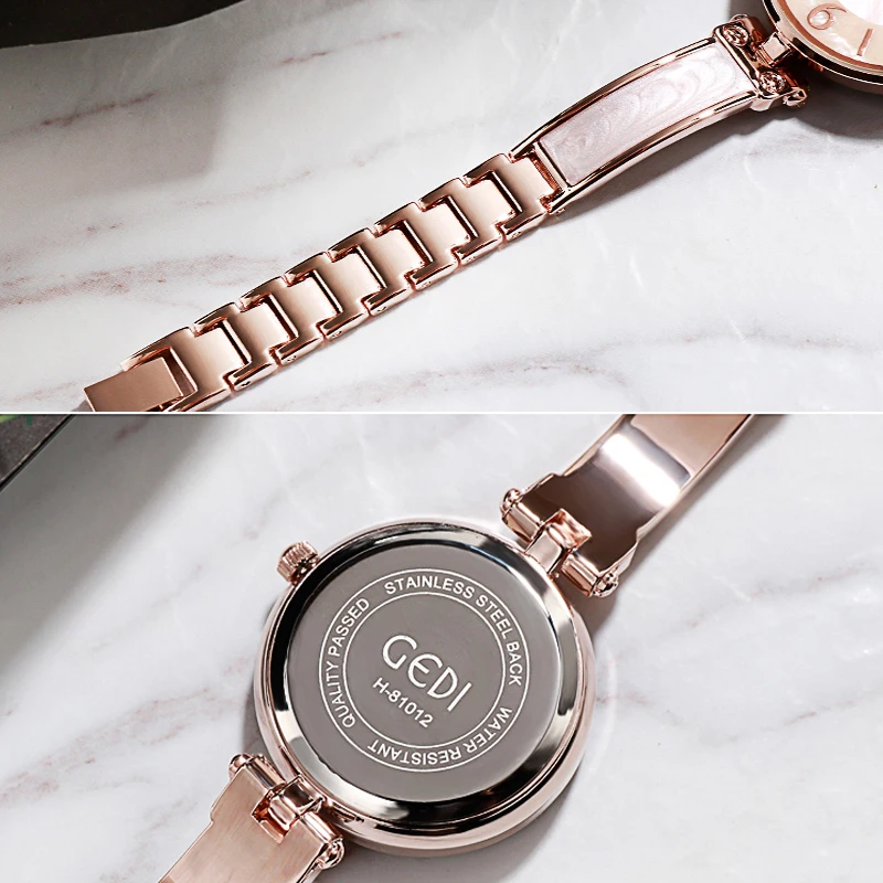 Gedi 여성용 시계 패션 쿼츠 시계 손목 시계 간단한 여성 시계 럭셔리 숙녀 복장 시간 합금 스트랩 relogio feminino
