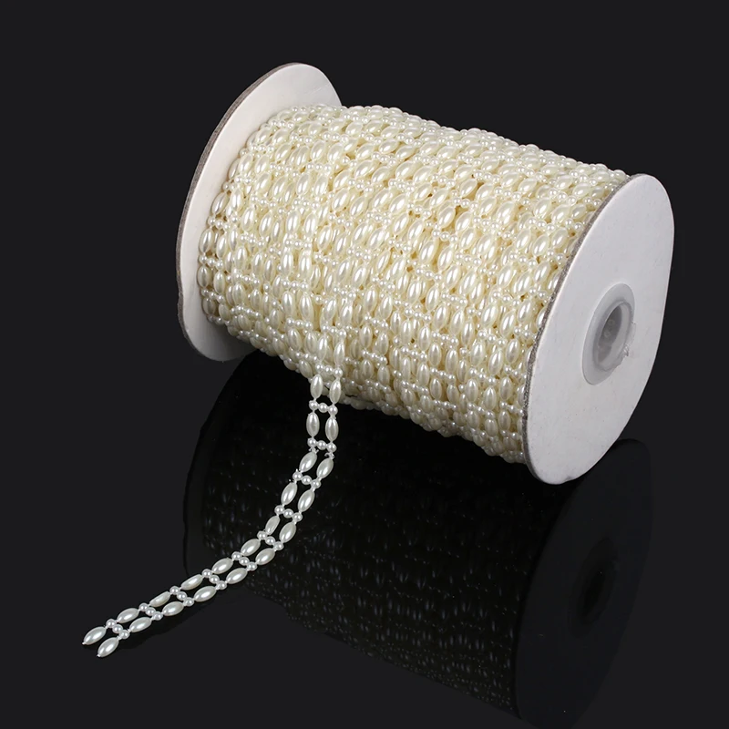 

5yards 10mm Flat Back Ivory Color Double ABS Pearl Chain Roll Oval Shape Diy accessories Handmade Materials Clothes Accessories