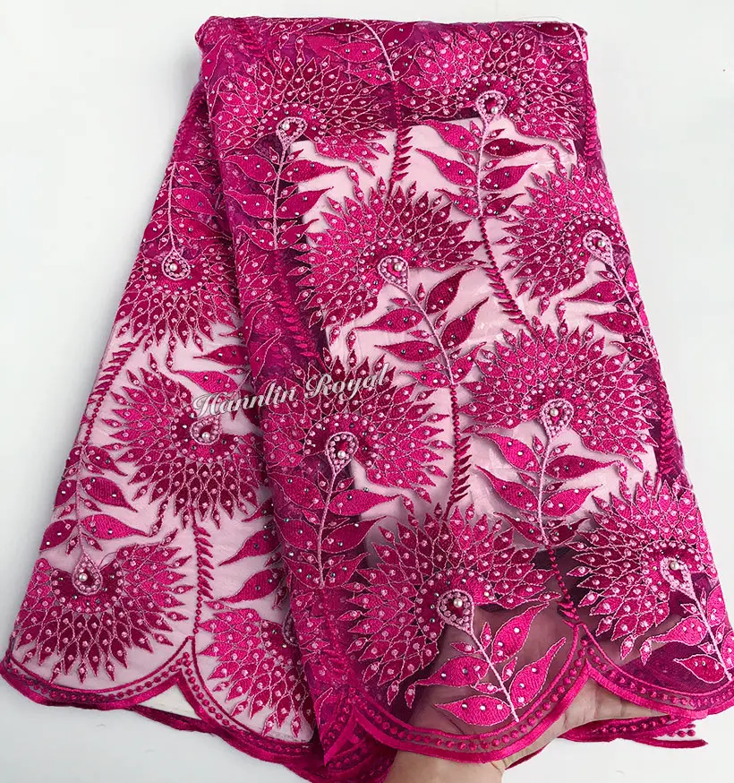 Pink Grey peacock embroidery African french lace latest Nigerian tulle fabric with lots of stones high quality