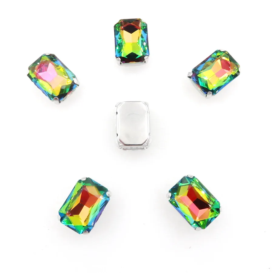 Rechteckige Form Silber Metallklammer 20 Stück/Packung Regenbogen & Jelly AB Glaskristall 13*18mm Näh-Strassperlen Handarbeiten DIY Verzierung – Detail 3