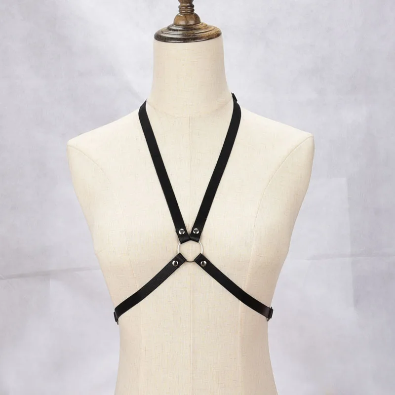 

Sexy Black Body Harness Big O-ring Crop Top Bondage Lingerie Criss Cross Open Chest Harness Fetish Wear Nightclub Bodysuit O0464