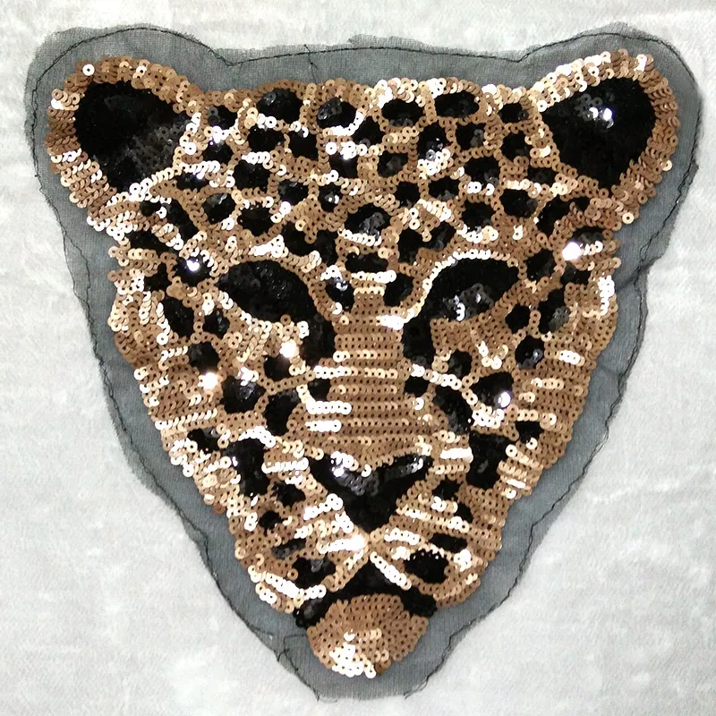 Sequins patch leopard head DIY clothes patches for clothing Sew-on embroidered patch motif beaded applique deal with it crafts