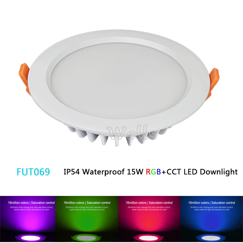 FUT069 smart 15W RGB+CCT Round LED Downlight Dimmable IP54 Waterproof AC100-240V Reccessed indoor Light Fut089 FUT092 B8 remote