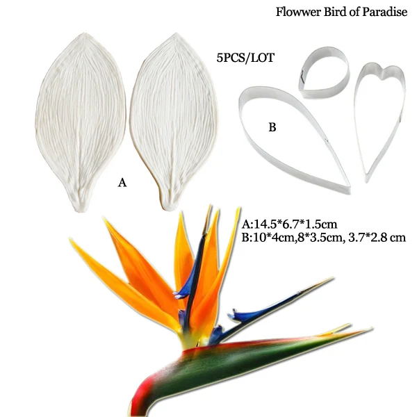 Large Gumpaste Strelitzia Birds of Paradise Silicone Mold Flower Cake Decorating Tools Gumpaste,Sugarcraft Clay Moulds CS374