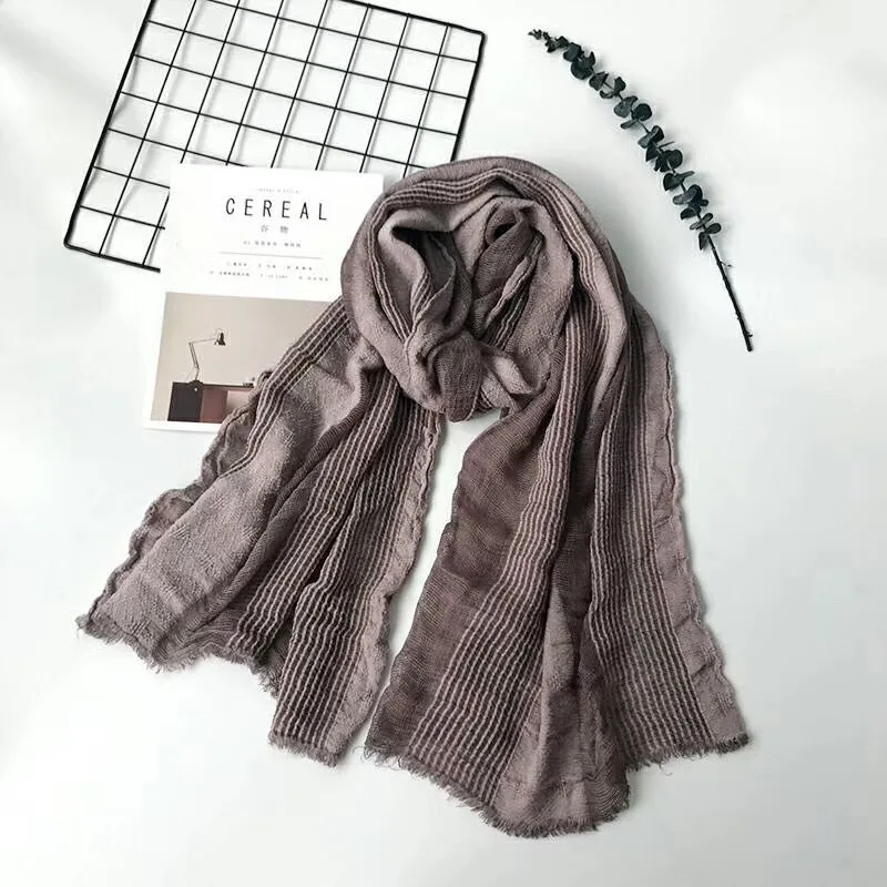 Fashion Black Cotton Acrylic Winter Women Scarf Men Long Shawl Solid Striped Wrinkle Hollow Ring Collar Wrap 75*180CM M256