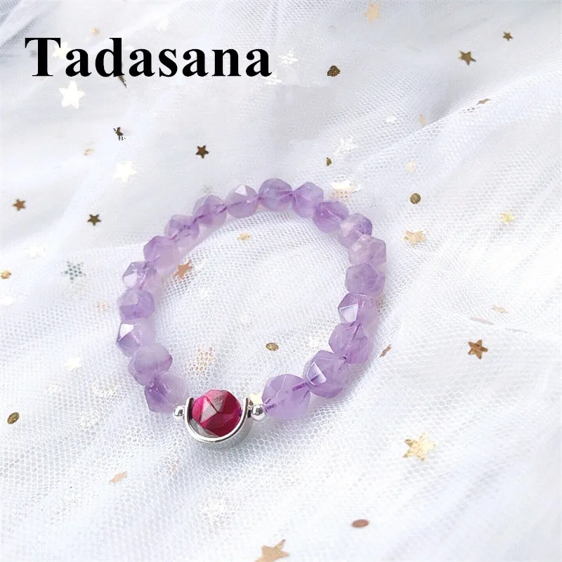 

Natural Stone Amethyst Energy Bracelet Tiger eye Stone Round Bead Bangle Quartz Crystal 925 Sterling Silver Jewelry Love Gift