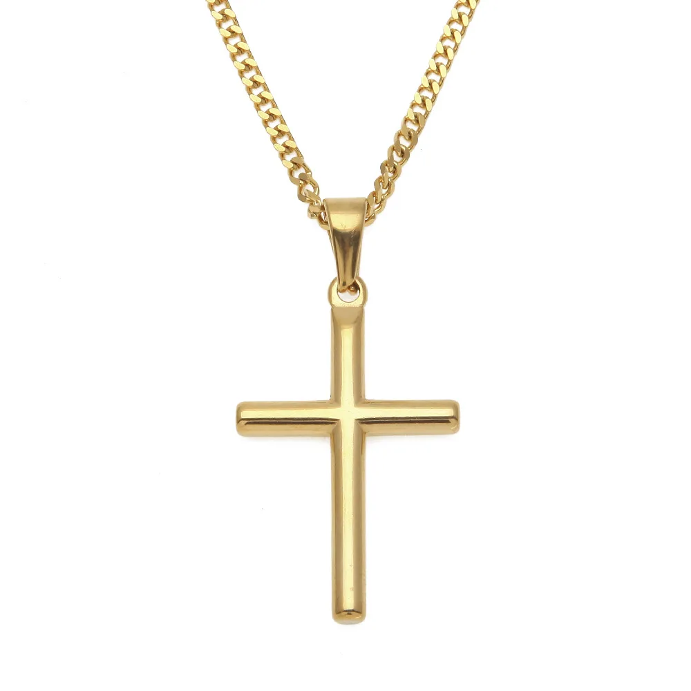 Gold Color Stainless Steel Cross pendant necklaces Men Hiphop/Rock fashion vintage necklace male  jewelry gifts Drop shipping