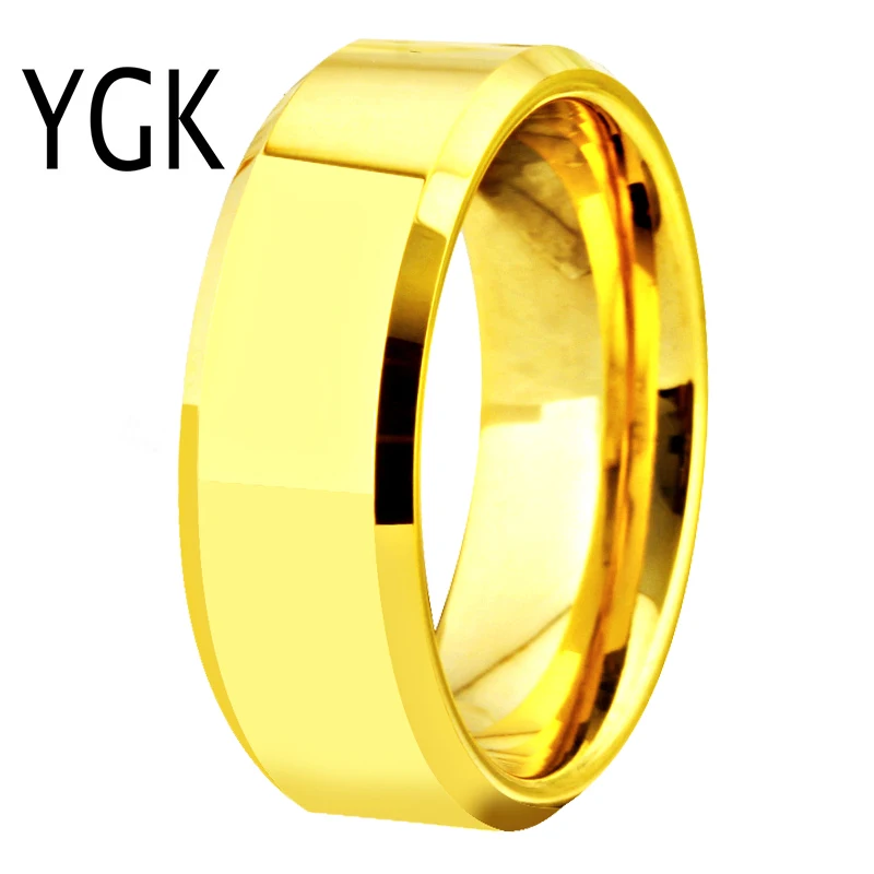 

Free Shipping YGK JEWELRY Hot Sales 8MM Polish Gold Bevel Comfort Fit Men's New Fashion Tungsten Wedding Rings