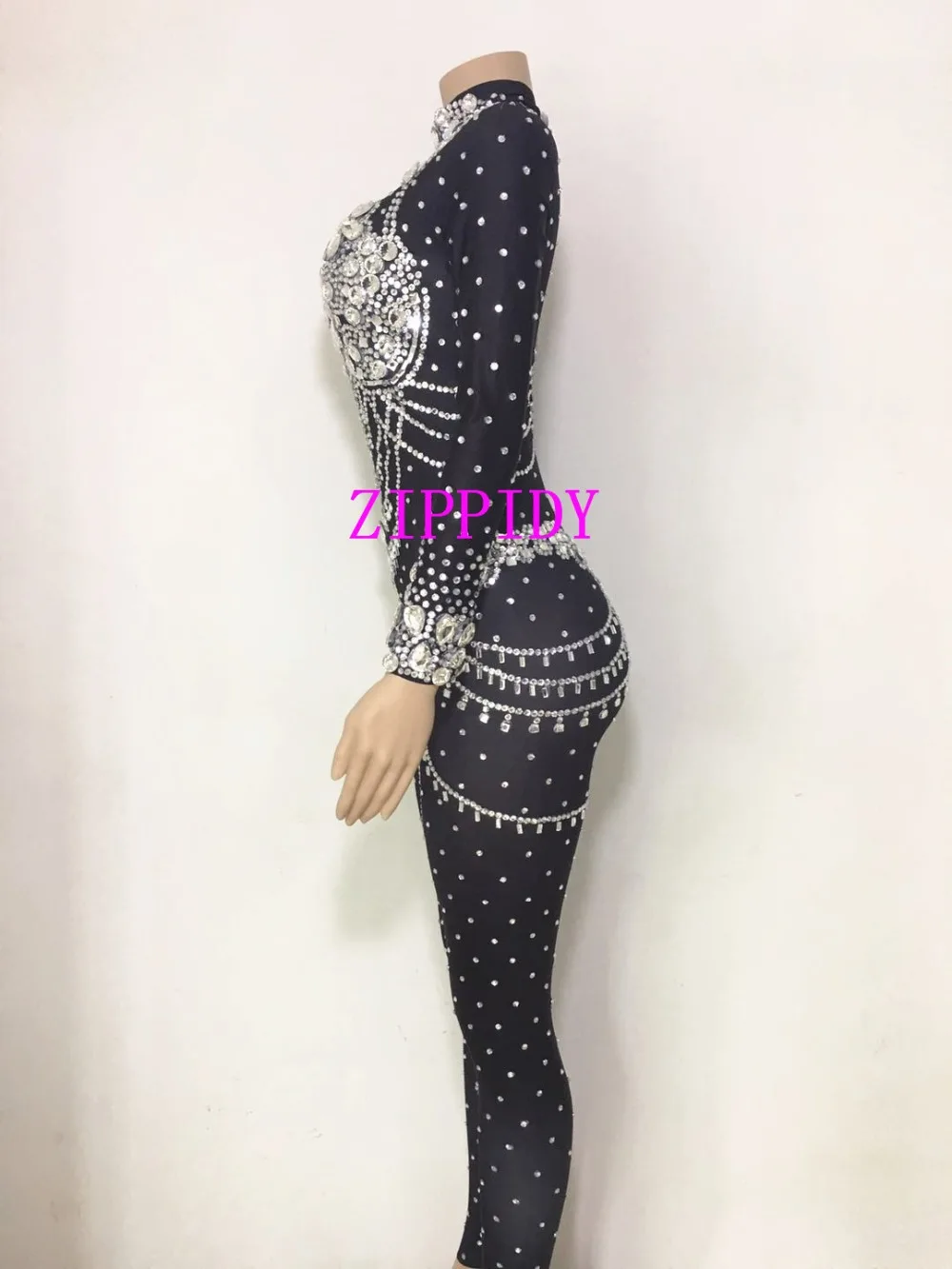 Shining Crystals Black Jumpsuit Women\'s Evening Wear Celebrate Bodysuit Bright Rhinestones Costume Female Singer Birthday Outfit