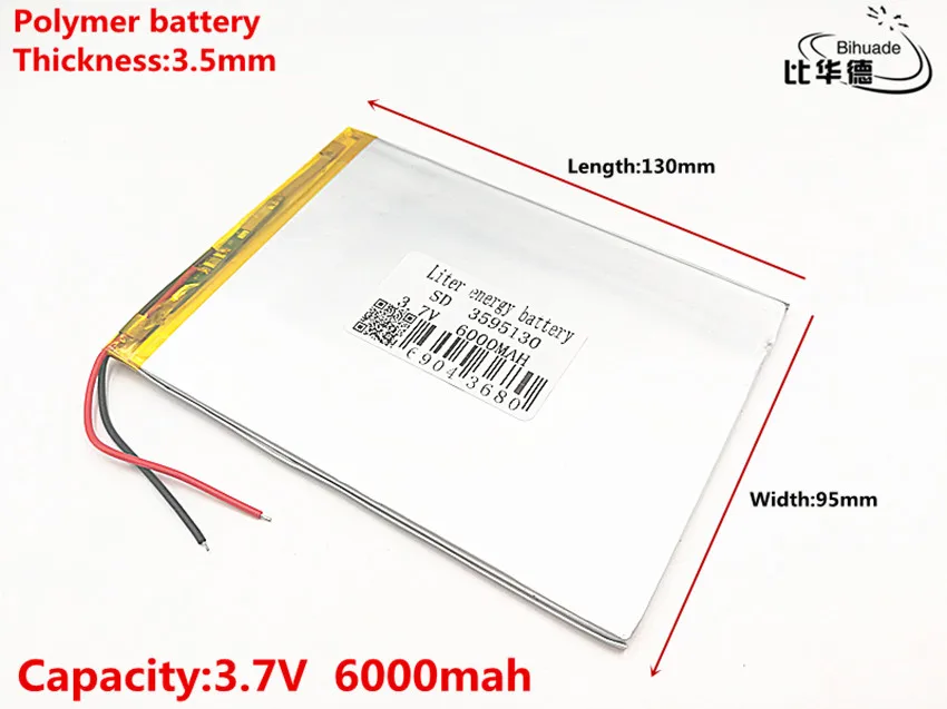 5pcs/lot Good Qulity large capacity 3.7V 3595130 6000 mah each tablet universal rechargeable lithium batteries