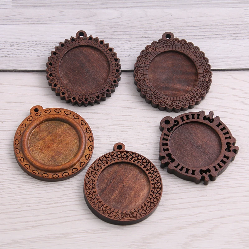 10pcs/lot Fit 25mm Wooden Round Vintage Glass/Cabochon Base bezel Settings, Bezel For DIY Bracelet Hole: approx 2.5mm 8D