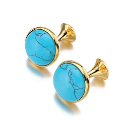 Low-key Luxury Brilliant stone trend Cufflinks for Mens Gold color Plated High Quality Green Cat's Eye Stone Cuff links With Box