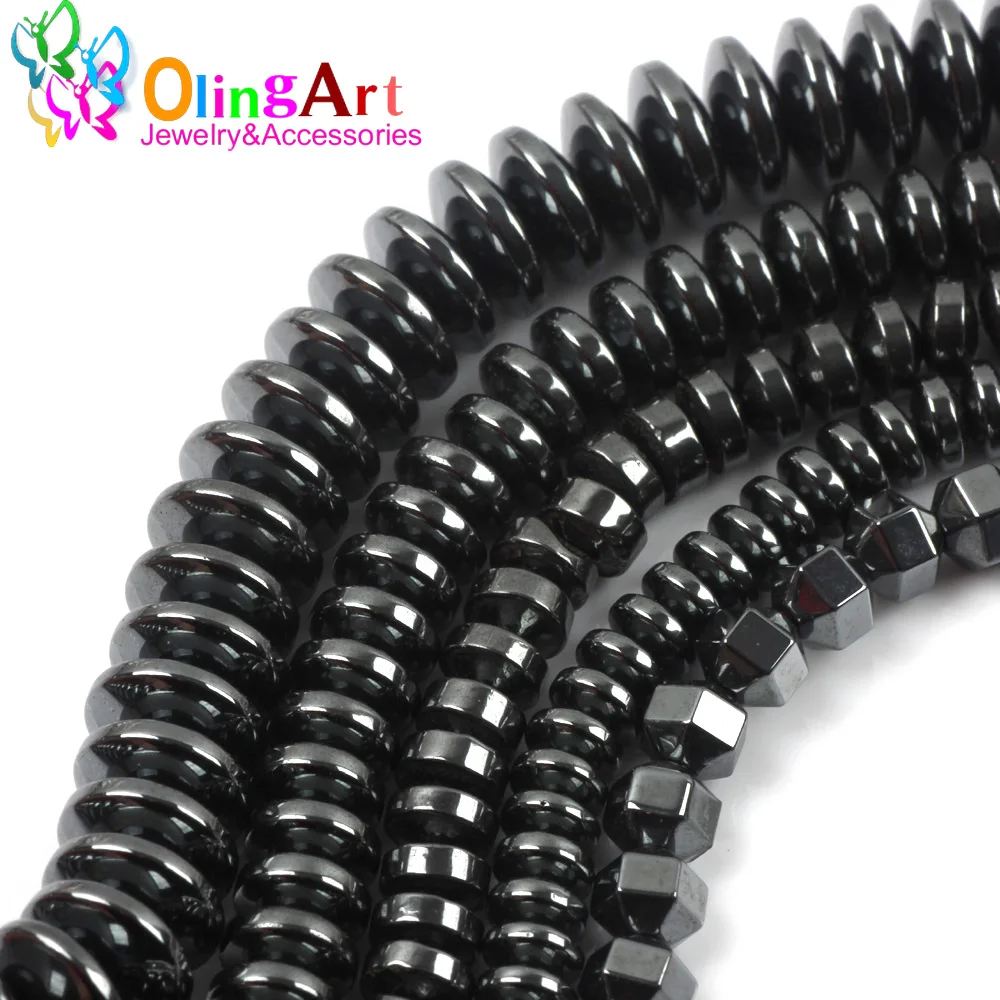 OlingArt Natural Stone Black Hematite Beads Gasket 4 5 6 8 MM 100pcs/lot necklace Bracelet earrings choker jewelry