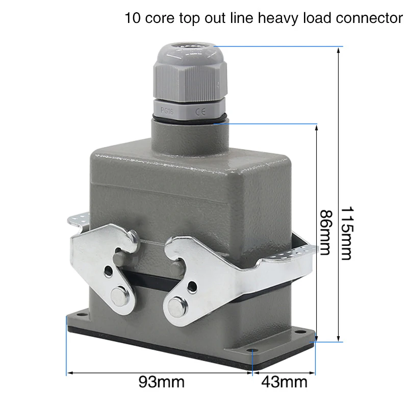 HDC-HE-010 Rectangular Heavy Duty Connector  10 pins  Aviation Socket Industrial Waterproof Wire Connector 16A 500V