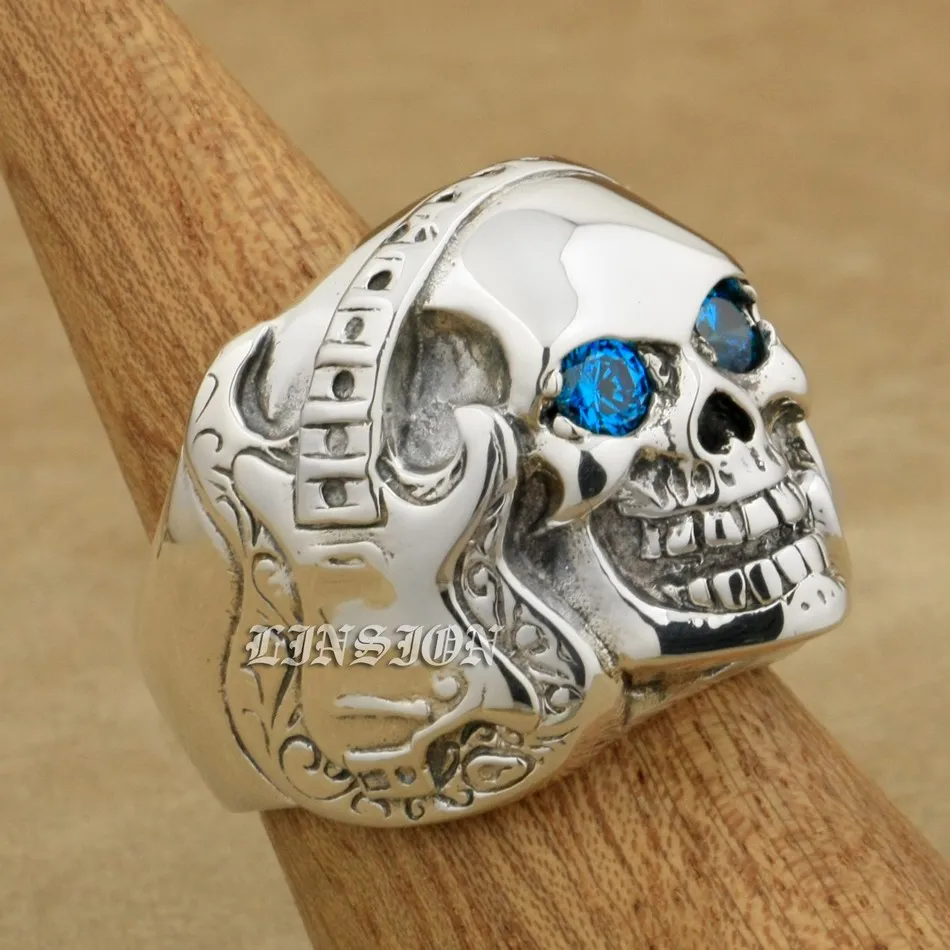 CZ Eyes Guitar 925 Sterling Silver Music Skull Ring Mens Biker Rocker Punk Ring 8VX13 US Size 7 to 15