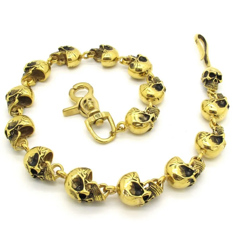 Men's Cool Skulls Linked Heavy Solid 316L Stainless Steel Belly Chain Punk Rock Biker Jean Chain - 3 Colors Available