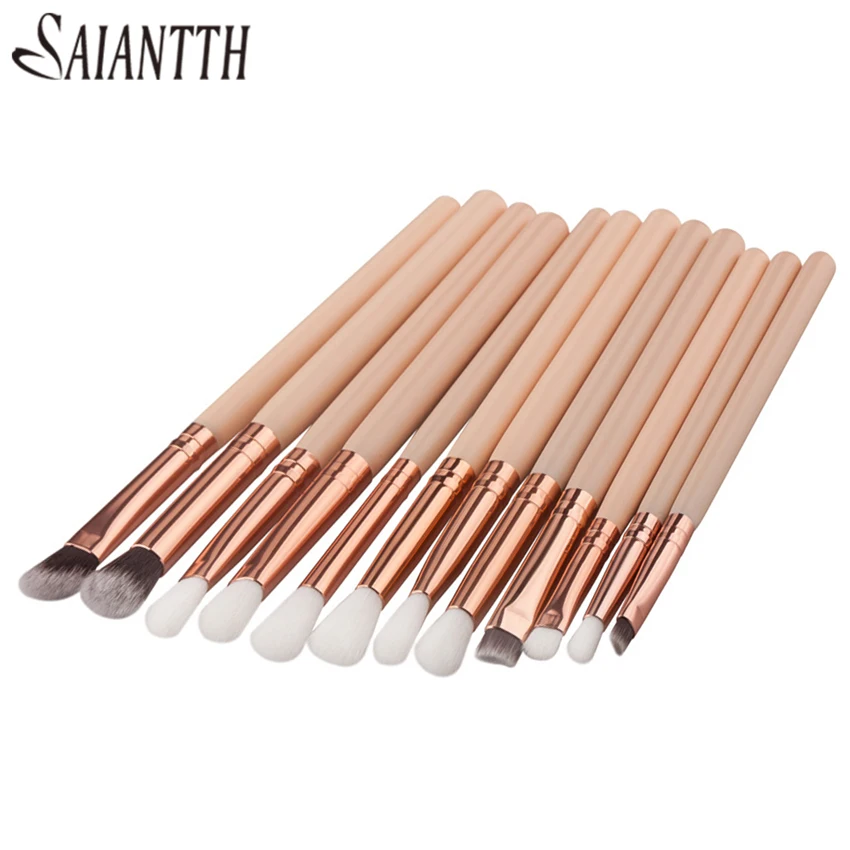 

SAIANTTH 12pcs eyes makeup brushes set tool Make up Toiletry Kit Wool Brand pincel maleta de maquiagem Nose Shadow Eyeliner lip