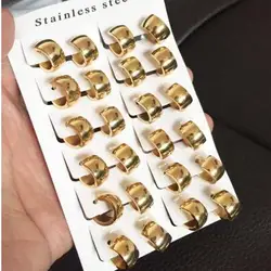 Juego de 12 pendientes de aro de acero inoxidable para mujer, aretes de aro brillantes, finos, redondos y lisos, para regalo médico