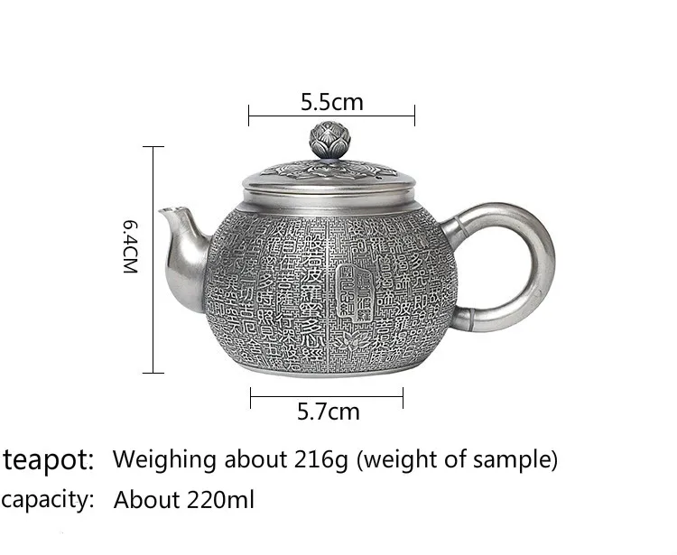 sterling silver 999 teapot Chinese Kung Fu tea set Pu'er sterling silver teapot coffee silver pot convenient office teapot