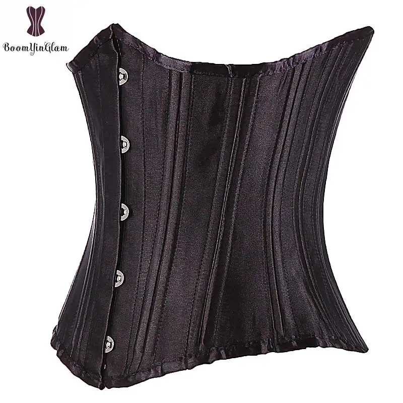 Satin Underbust Push Up Corset Top Plus Size Bustier Spiral Steel Boned Corselet Gothic Black Waist Trimmer Sexy Waist Cincher