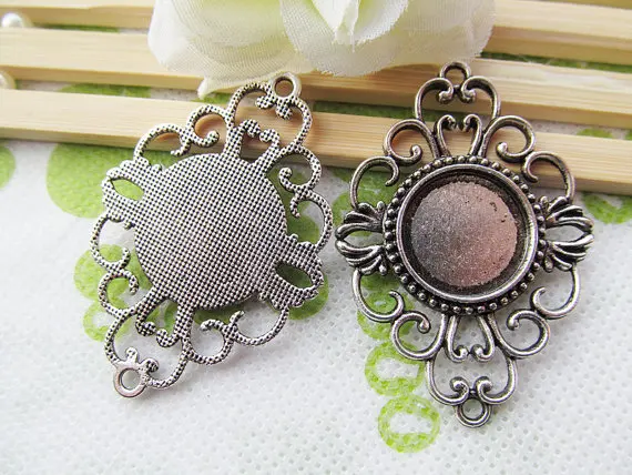 20pcs Antique Silver tone/Bronze/Golden Base Setting Tray Bezel Pendant Charm/Finding,Hollow Border,fit 18mm Cabochon/Cameo