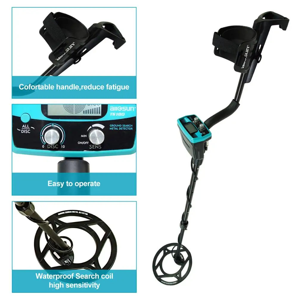 All-Sun TS180 Professional Underground Metal Detector Waterproof  Gold Finder Treasure Hunter Length Adjustable