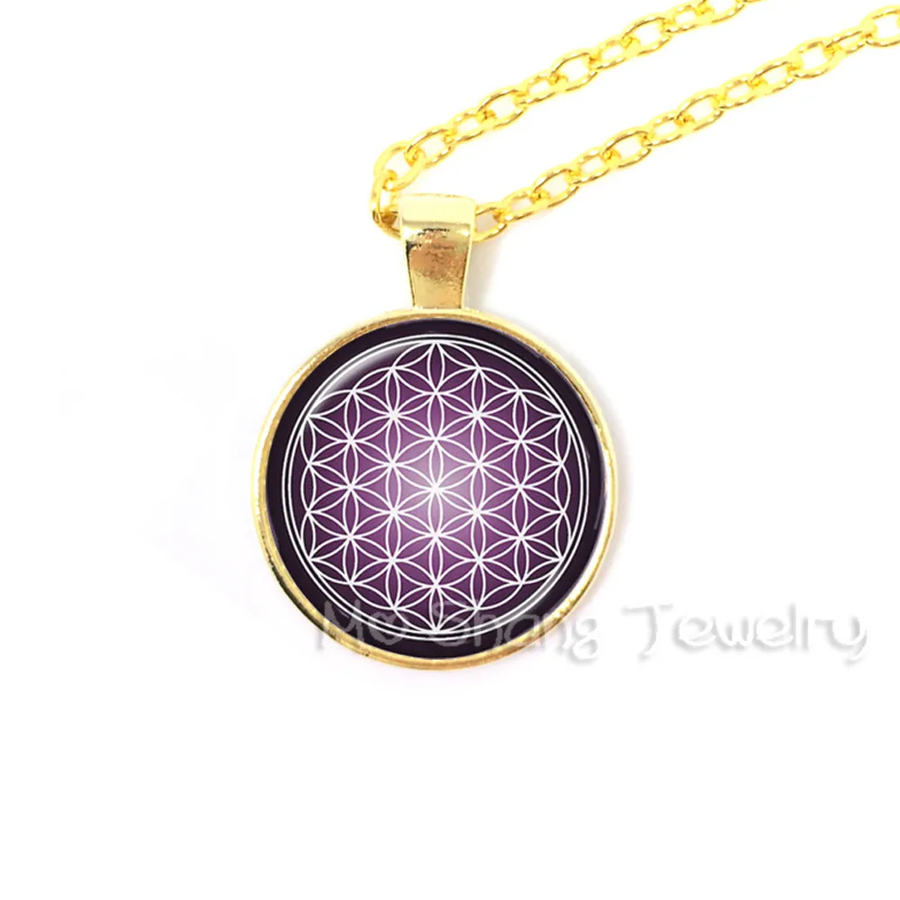 Wholesale Round Glass Choker Necklace Mandala Pendant Purple and Blue Mandala Necklace Silver Plated Necklaces Vintage