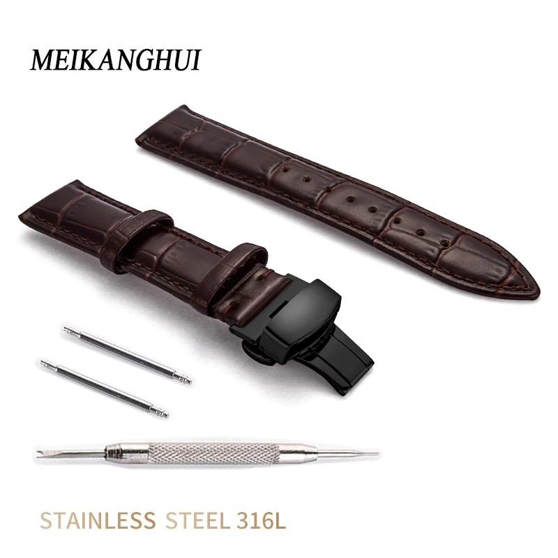 Wholesale 50PCS/Lot Watches Strap Genuine Calf Leather WatchBand For Women 12 16 18 20 22 24 High quality Deployant Clasp Buckle