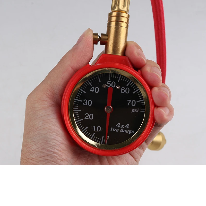 Red Mechanical Pointer Tire Pressure Gauge Tyre Deflator Kit with 4 Valve Cap for Automobile Cars Trucks