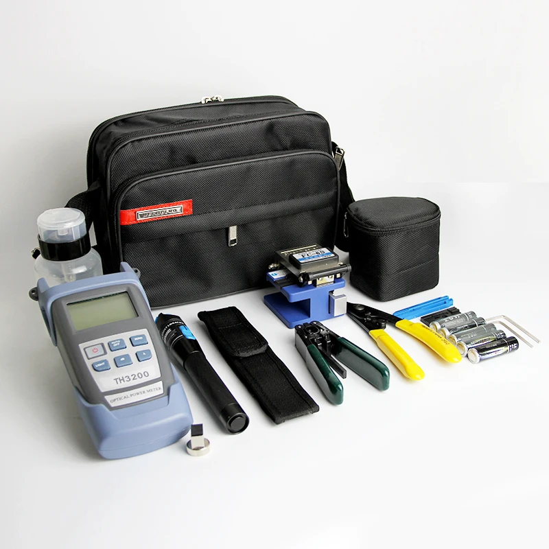 

8 In 1 Fiber Optic FTTH Tool Kit with FC-6S Fiber Cleaver and Optical Power Meter 5km Visual Fault Locator Wire stripper