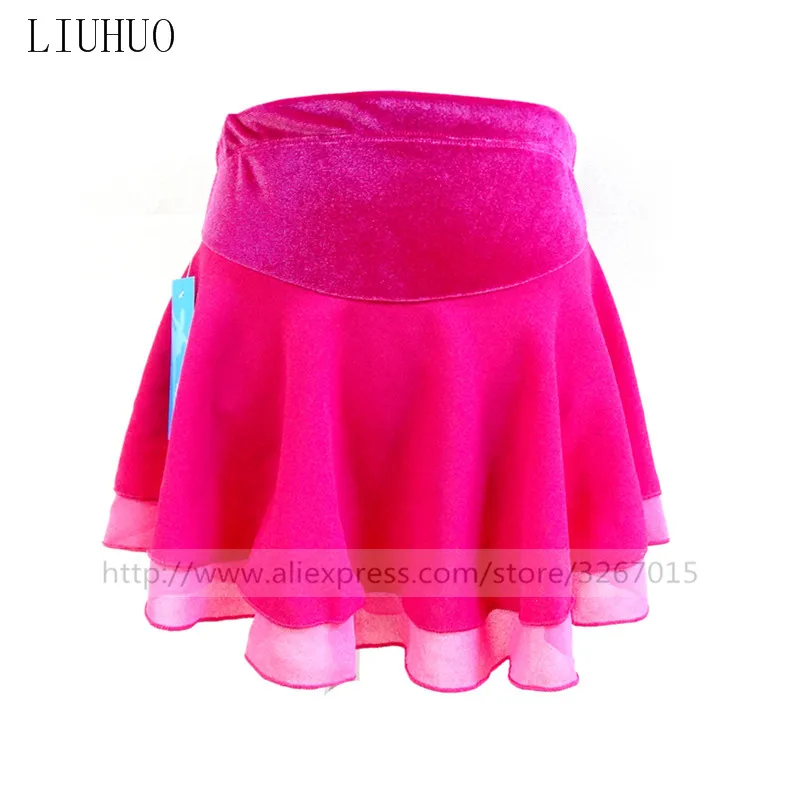 LIUHUO Figure Skating Dress Women Girl Ice Skirt Black Fuchsia Spandex Performance Practise Wear Solid Mid Length Children Kids