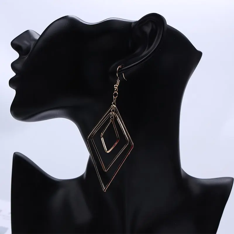 2019 Women Statement Earrings Long Drops Earing Fashion Jewelry Big Geometric Rhombus Hollow Zinc Alloy Metal Earring EB247