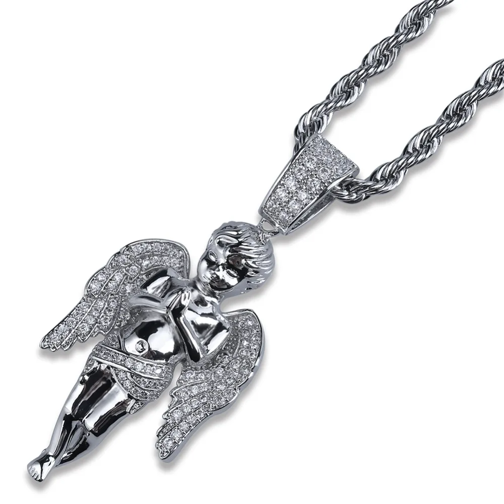 Topgrillz Hiphop Mannen Vrouwen Ketting Goud Kleur Plated Iced Out Micro Pave Cz Stone Angel Hanger Kettingen Love'sblessing Geschenken