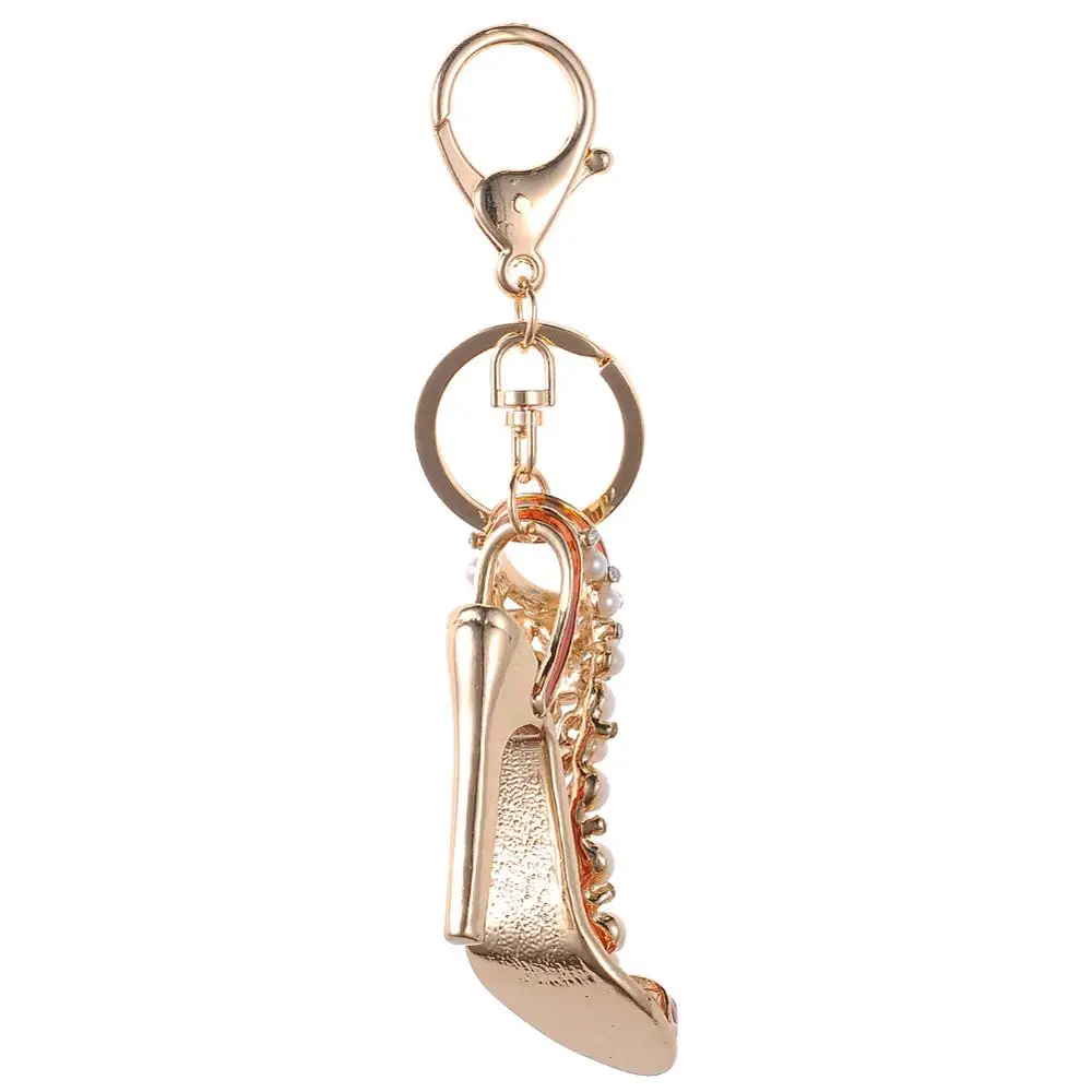 Gota de Óleo Gotejamento Liga de alta Qualidade Chaveiro Chaveiro Esmalte sapatos de Salto Alto Strass Pérolas de cristal KeyChain Anel Chave inoxidável mulheres