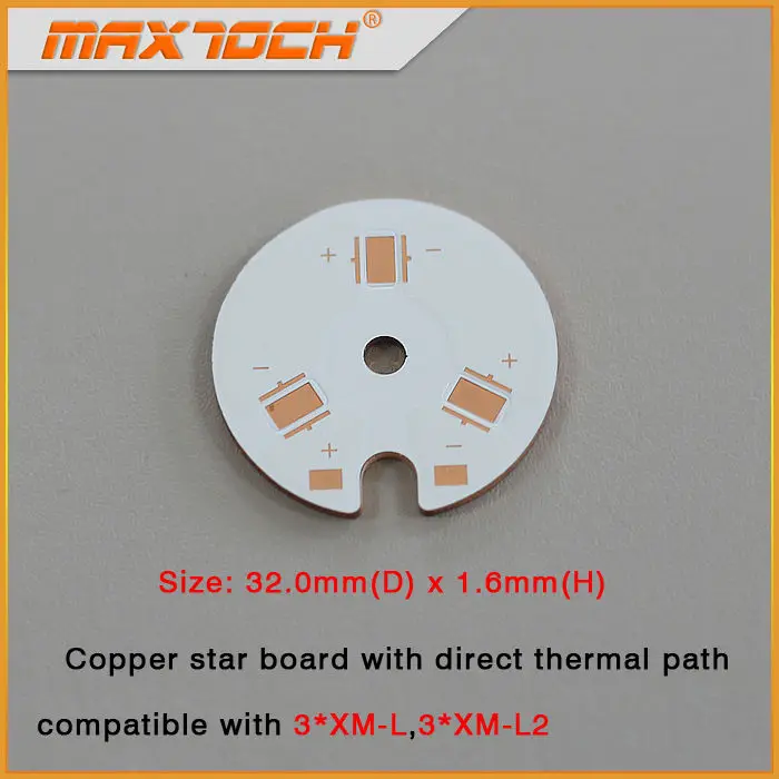 MAXTOCH Copper MCPCB 3pcs XM-L XM-L2 32mm x 1.6mm Direct Thermal Path Copper Board