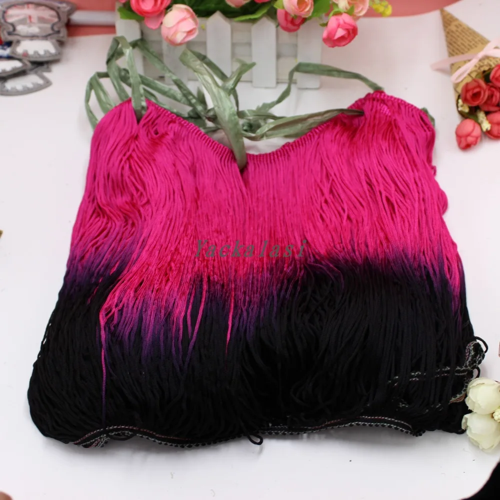 10 Yds Latin Fringe Dip Dye Ombre Tassel Soft Rayon Latin Macrame Dance Dress Trimming Samba Skirt Tassel Pink/Black 25CM