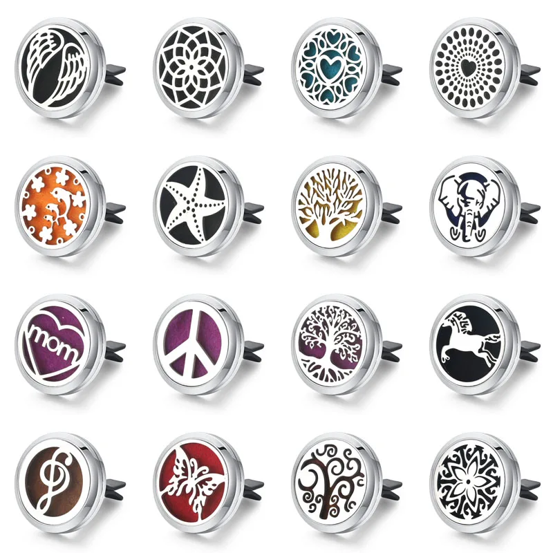 30mm Tree of Life Stainless Steel Car Air Freshener Perfume Essential Oil Diffuser Locket Random Send 1pcs Oil Pads as Gift 4579