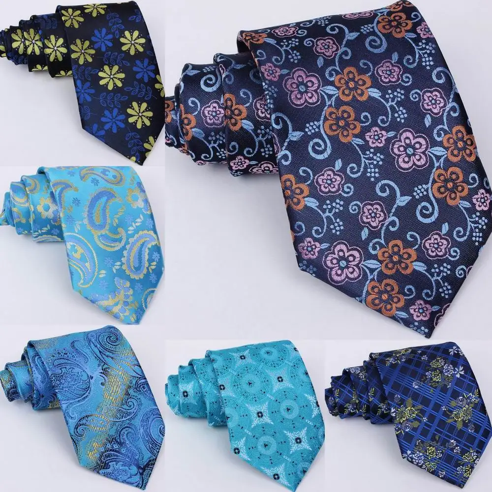 

SKng Brand New 8cm Men Tie Blue Floral Necktie For Wedding Tie For Business Jacquard Woven Silk Neck Tie Accessories