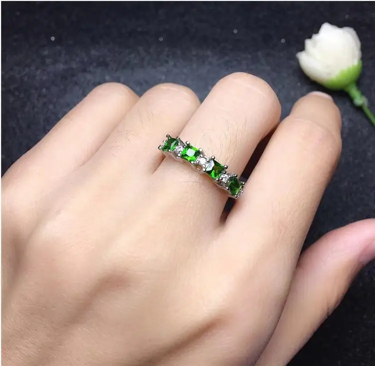 

Natural Diopside ring Free shipping Natural green diopside 925 sterling silver Fine jewelry ring For men or women