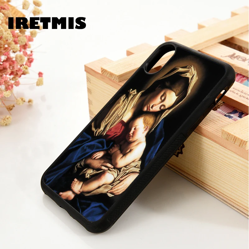 Iretmis 5 5S SE 6 6S Soft Silicone  phone case cover for iPhone 7 8 plus X Xs 11 Pro Max XR Virgin Mary & Child Jesus Christian