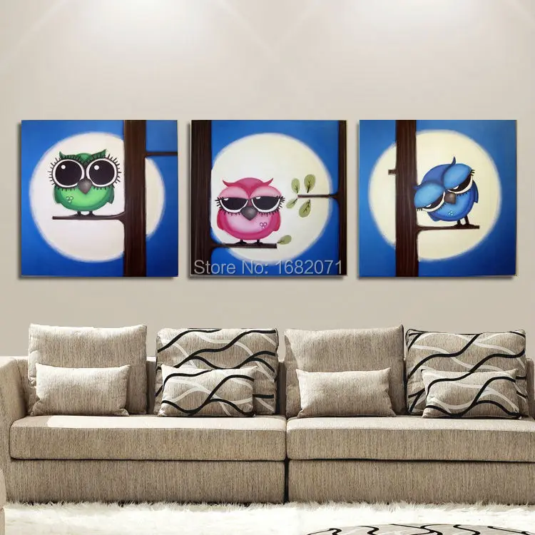 

Free Shipping Hand-painted Modern Popular Funny Owl Oil Painting On Canvas Funny Owls Canvas Painting For Wall Decorative