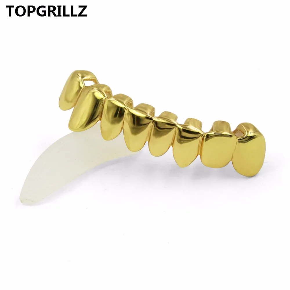 TOPGRILLZ Yellow GOLD Color PLATED DRIP STYLE Teeth GRILL DRIPPING Bottom GRILLZ Shaped Tooth Grills