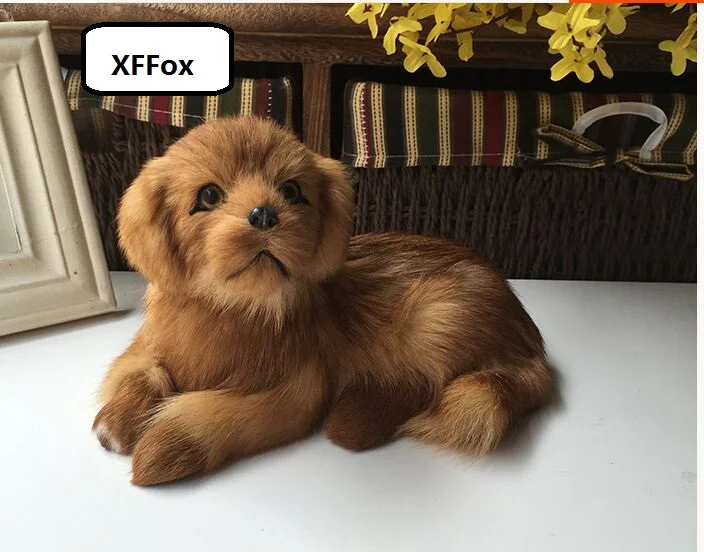 

cute real life lying golden dog model plastic&furs brown dog doll gift about 21x13x13cm xf1552