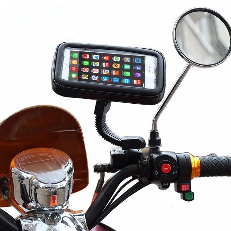 

Motorcycle TelePhone Holder Stand Moto Bicycle Rear View Mirror Support for iphone Samsung Motorbike Phone Bag Waterproof Case
